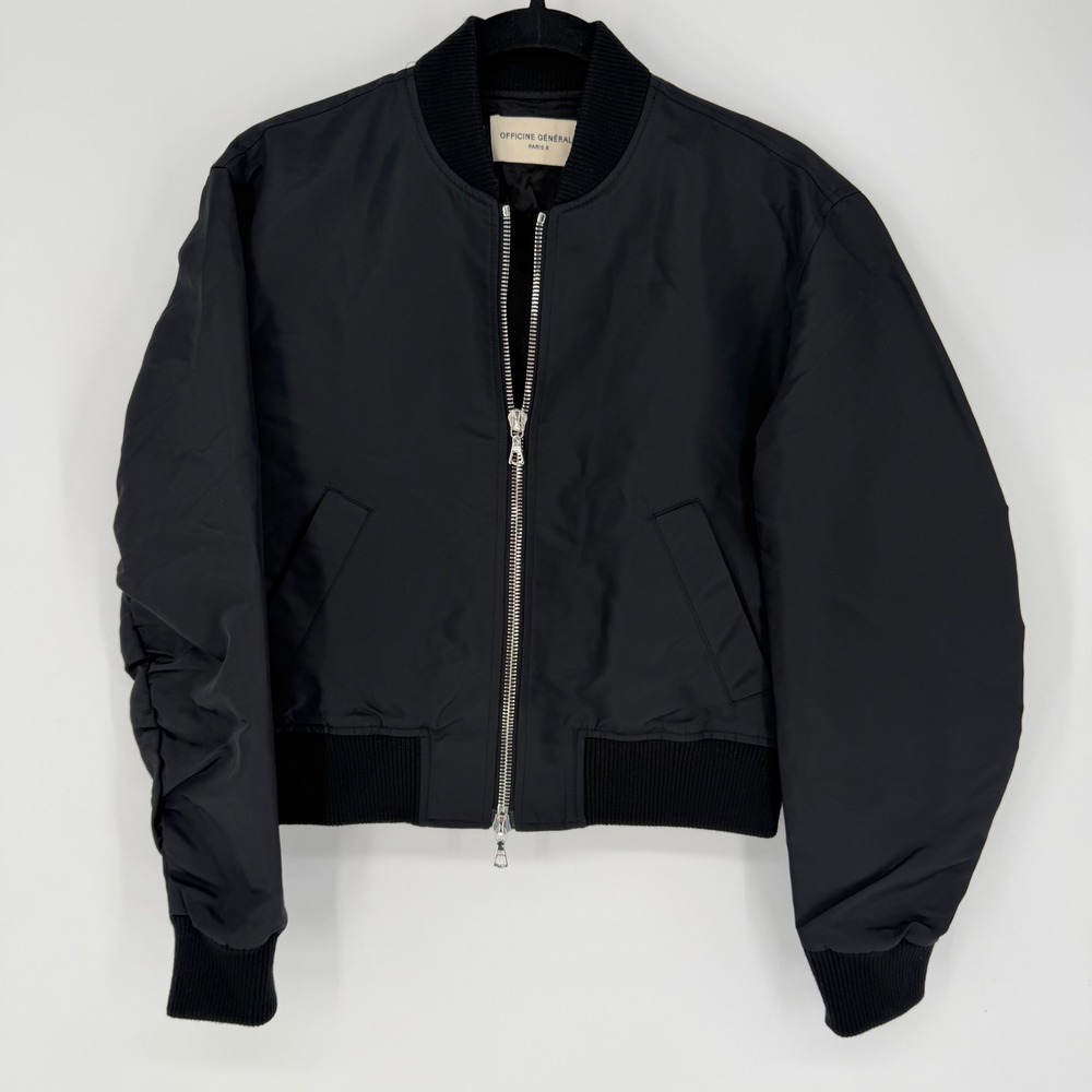 OFFICINE GENERALE FLORINE BOMBER JACKET BLACK SIZE 36 SMALL PARISIAN CHIC LUXURY